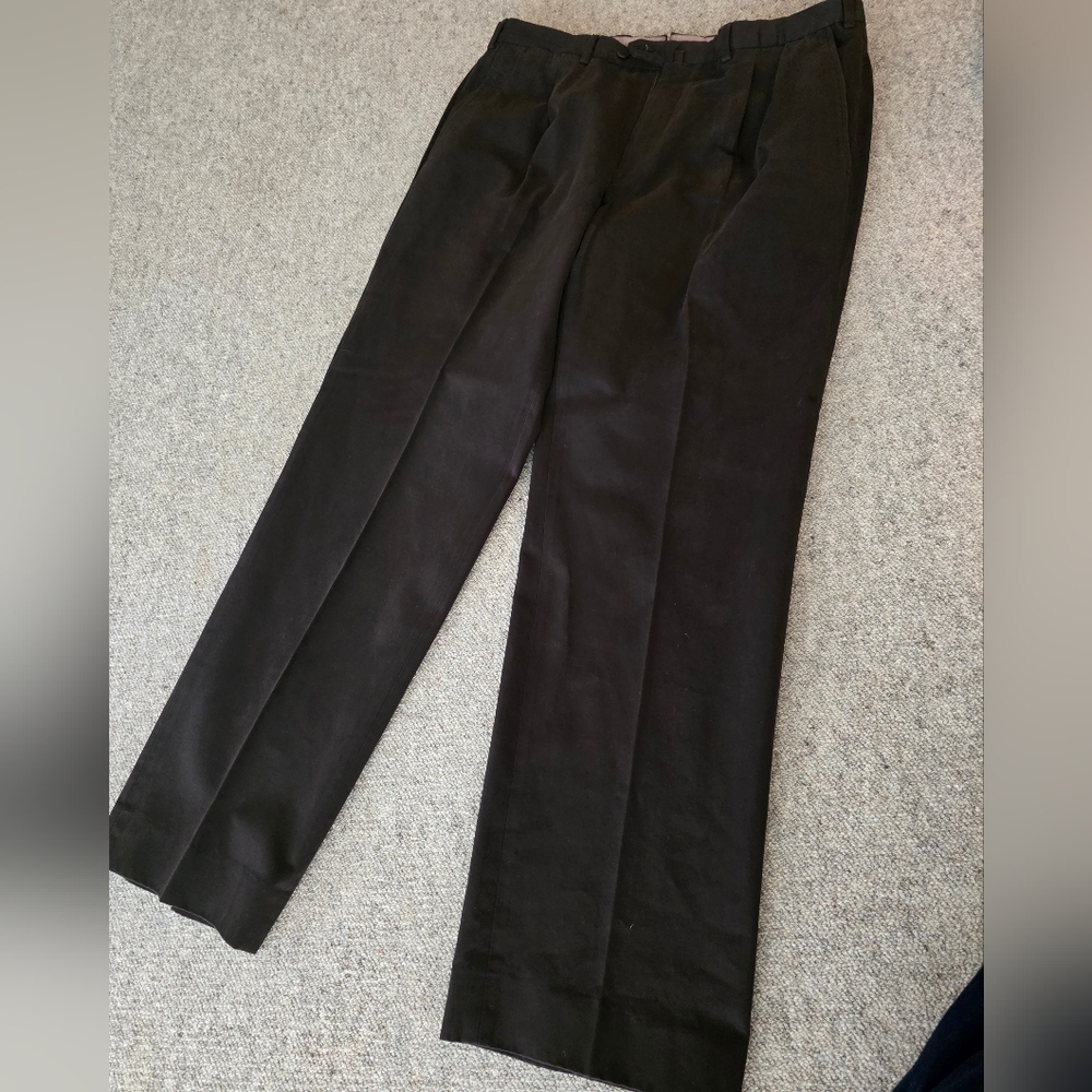ERMENEGILDO ZEGNA Trousers Mens EU Size 54 L 100% Wool Pleated Dress Pant Brown